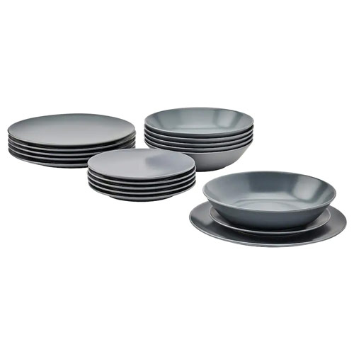 سرویس غذاخوری 18 پارچه طوسی اروپایی مدل DINERA ایکیا