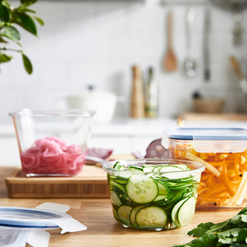 ظرف غذا با درب شیشه گرد/پلاستیک ایکیا